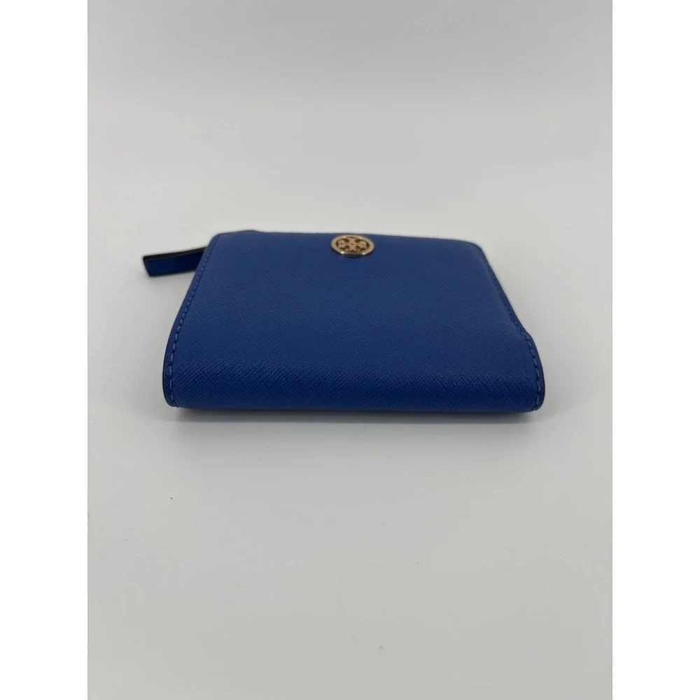 Tory Burch Robinson Mini Wallet Blue Saffiano Leather AUTHENTIC